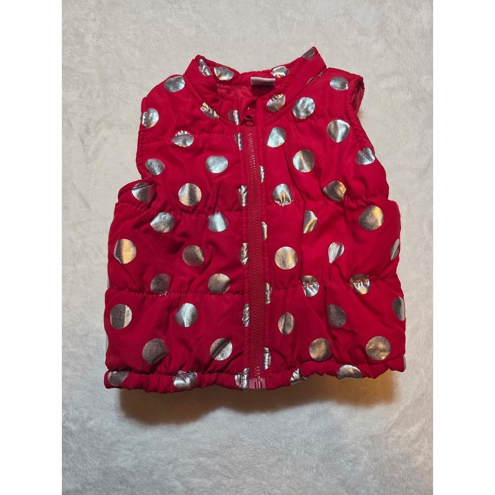 257 Healthtex Toddler Girls Pink Silver Polka Dot Puffer Vest 2T Zip Winter